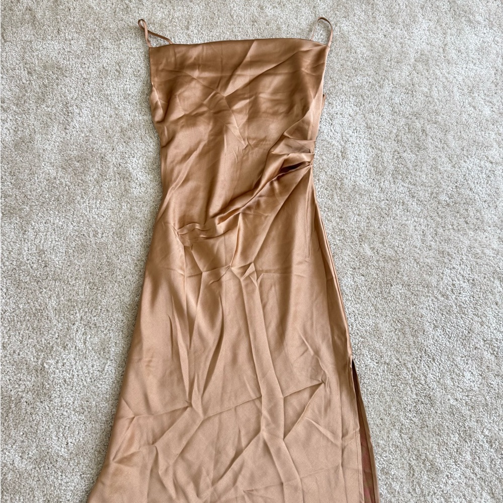Elegant Tan Spaghetti Strap Dress